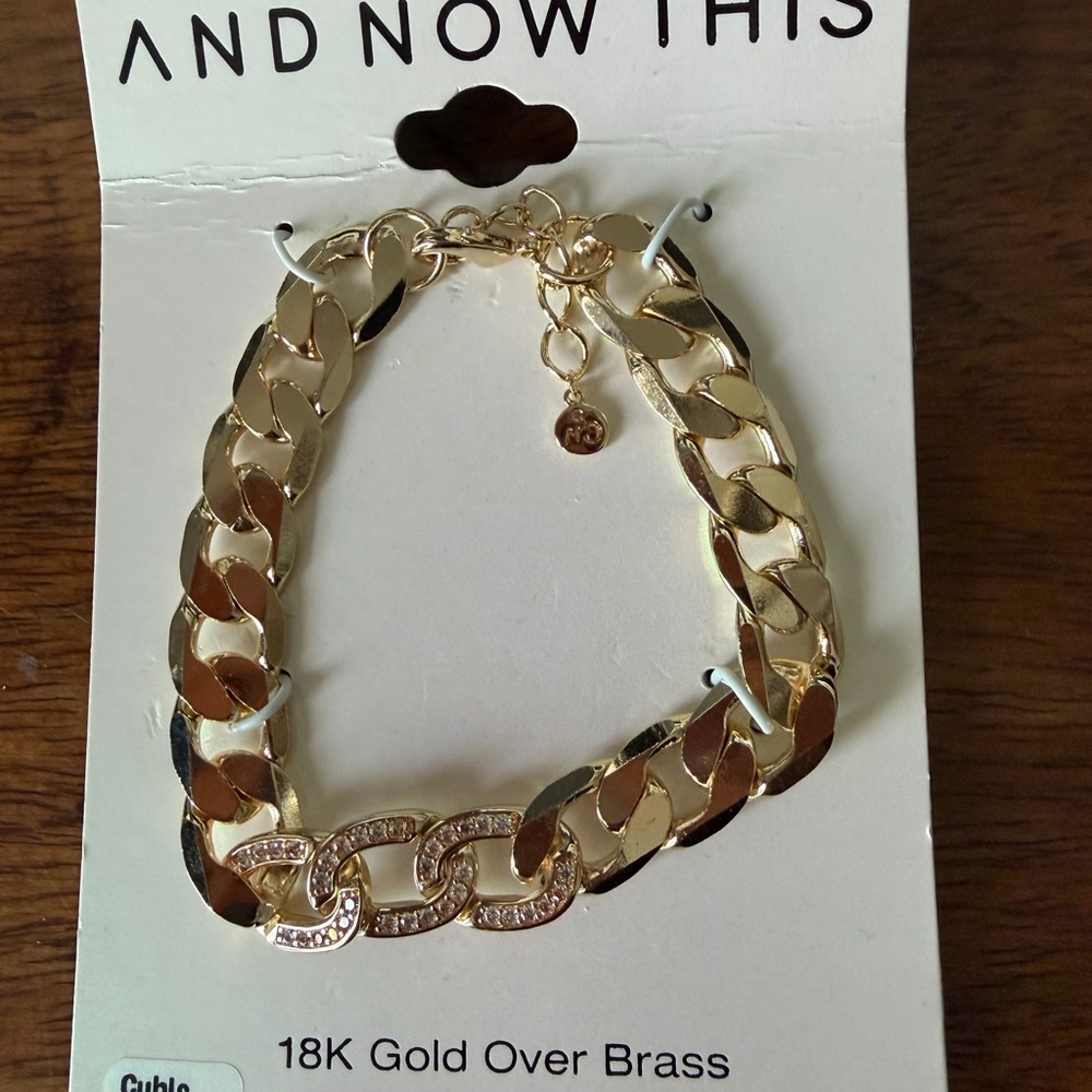 18K Gold Plated Chunky Chain Bracelet with Pave Accent
